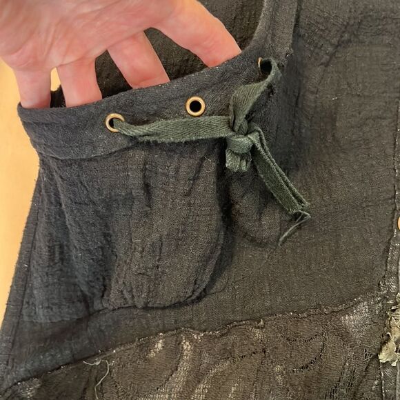 ctf international szS black&grey lace trim boho coverup w/pockets snap front GUC - Picture 9 of 9